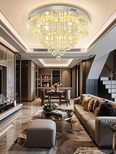 Miniatura 8 de Flashing God W24inches - Lámpara moderna para comedor, lámpara de cristal con forma de gota de lluvia, lámpara de techo de montaje empotrado,