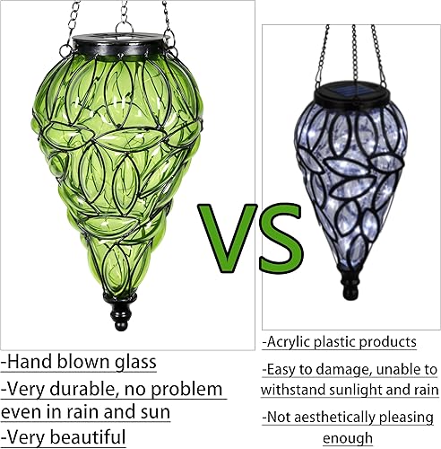 Miniatura 4 de Farol solar colgante para exteriores, luces de jardín para exteriores, linterna colgante de vidrio y metal en forma de lágrima, 15 luces LED de