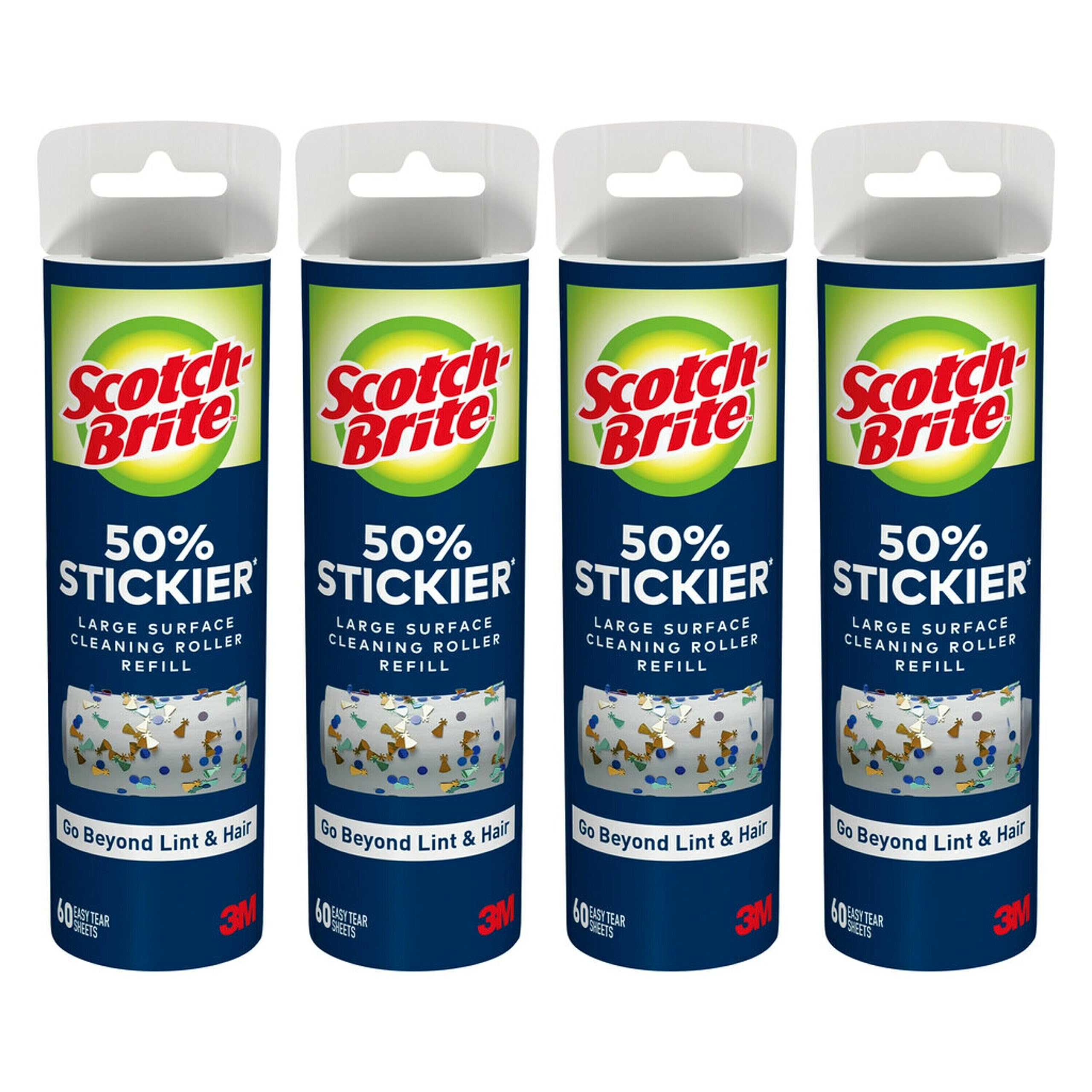 Scotch-Brite 50% Stickier Large Surface Roller Refill, Works Great On Pet Hair, 4 Refills, 60 Sheets Per Refill, 240 Sheets Total