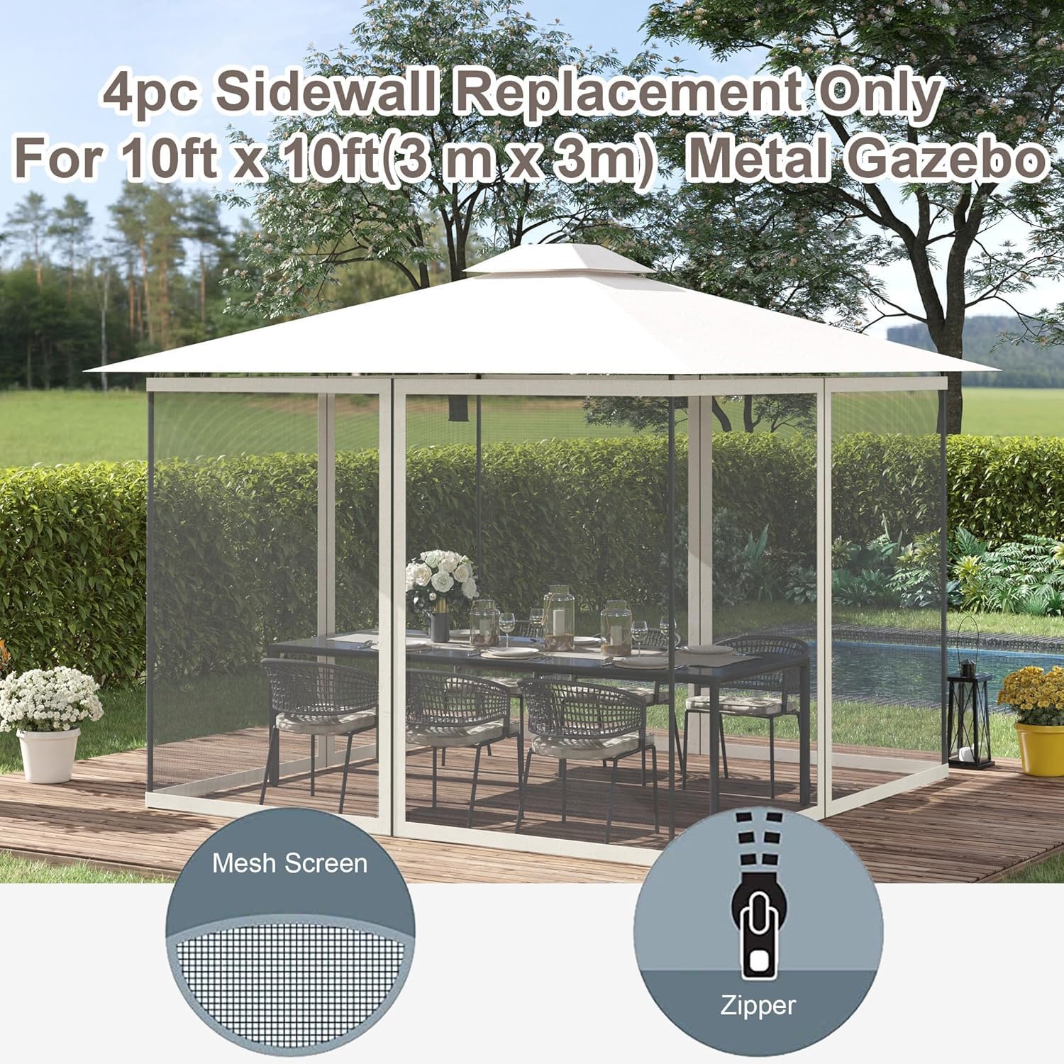 Filet anti-tomodensitométrie pour tonnelle et terrasse - Blanc - 305 x 365 x 220 cm - Pour balcon, porche, jardin - Protection contre les insectes et les parasites