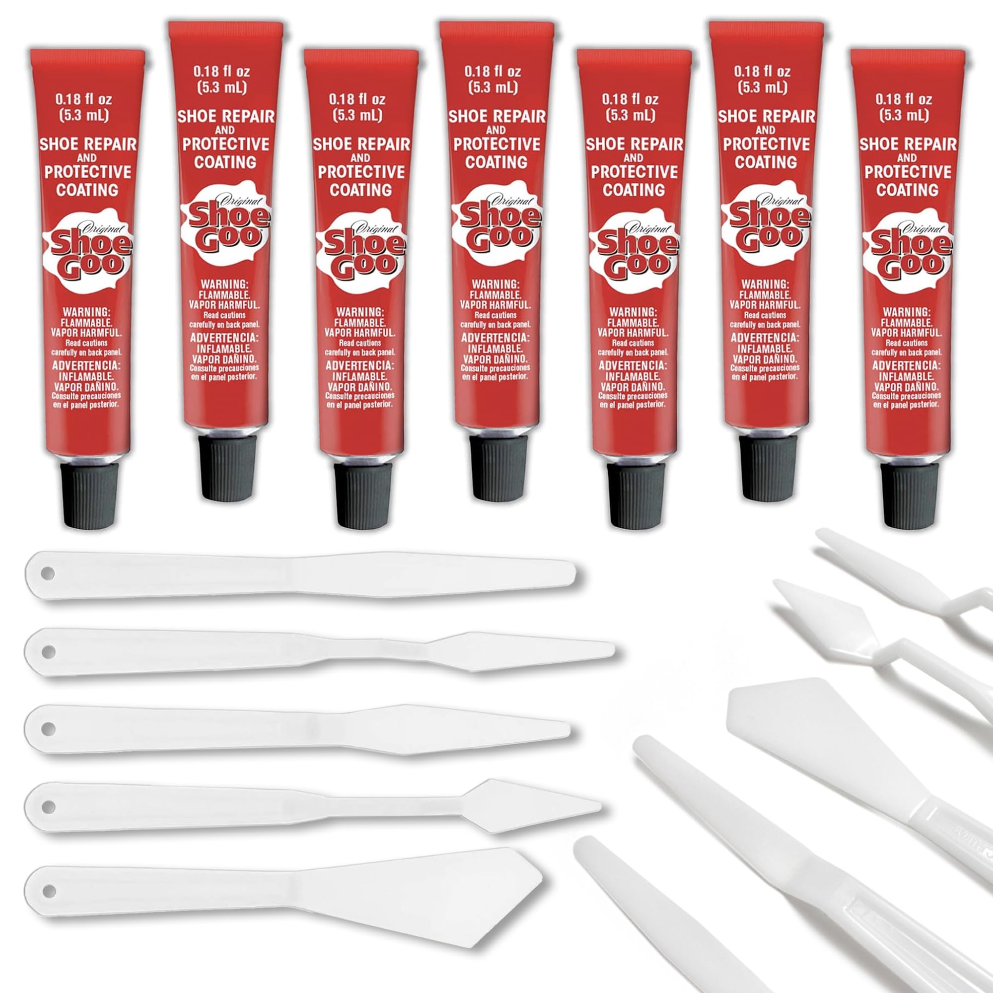 GRAS Art BundlesShoe Goo Repair Adhesive for Fixing Worn Shoes or Boots, Clear, 7X 0.18-Ounce Tubes, Pixiss Spreader Tools Set