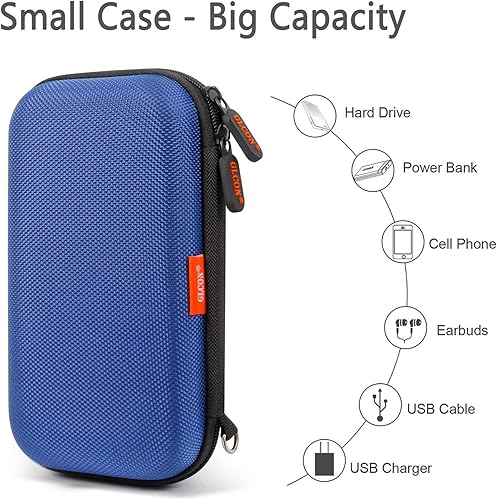 Miniatura 2 de GLCON - Funda de transporte con cargador a prueba de golpes, color azul, pequeña funda rígida de EVA para disco duro WD Seagate Toshiba, banco de
