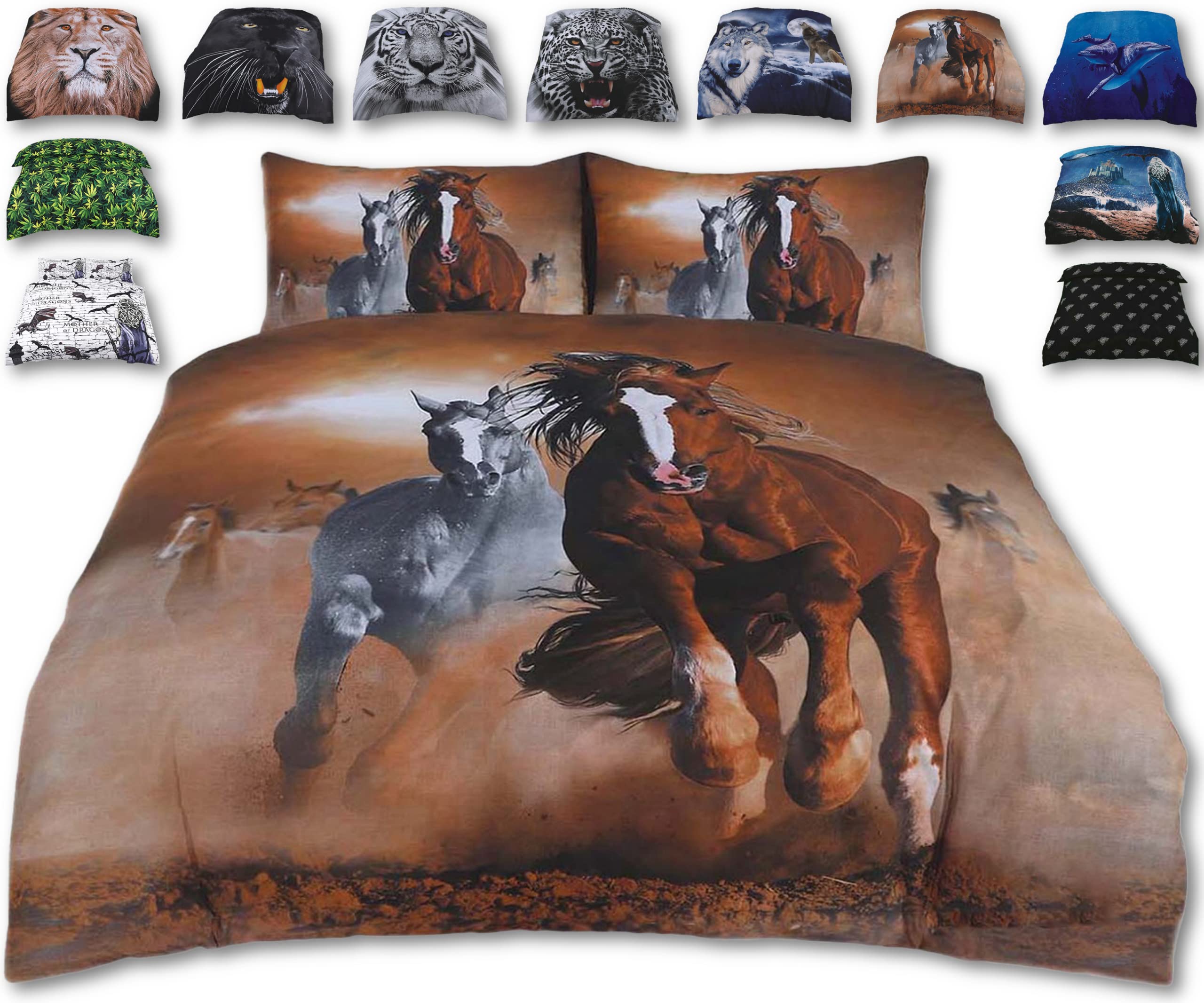 WILD WEST HORSES - Animal 3D PRINTED DUVET Cover SET Beddings Reversible Design + Two Pillow Cases – Pictures of Rare Species - Double Bed Size (Wild West Horses, Double Size Bed)