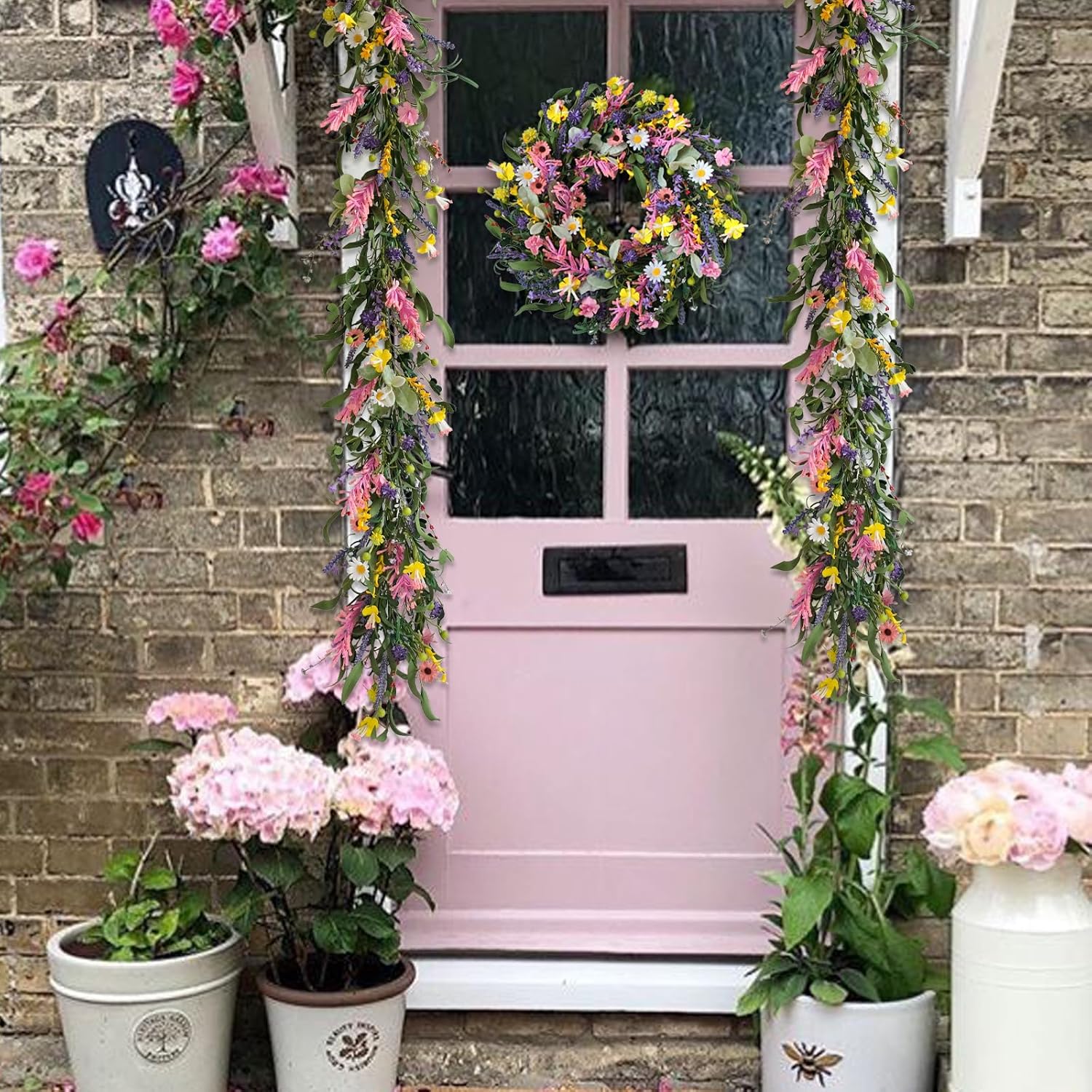 Bibelot70inch Spring/Summer Garland with Flowers, Artificial Fake Flower Greenery Garland with Daisies, Lavender for Baby Shower Wedding Mantle Party Table Centerpiece All Season Decor