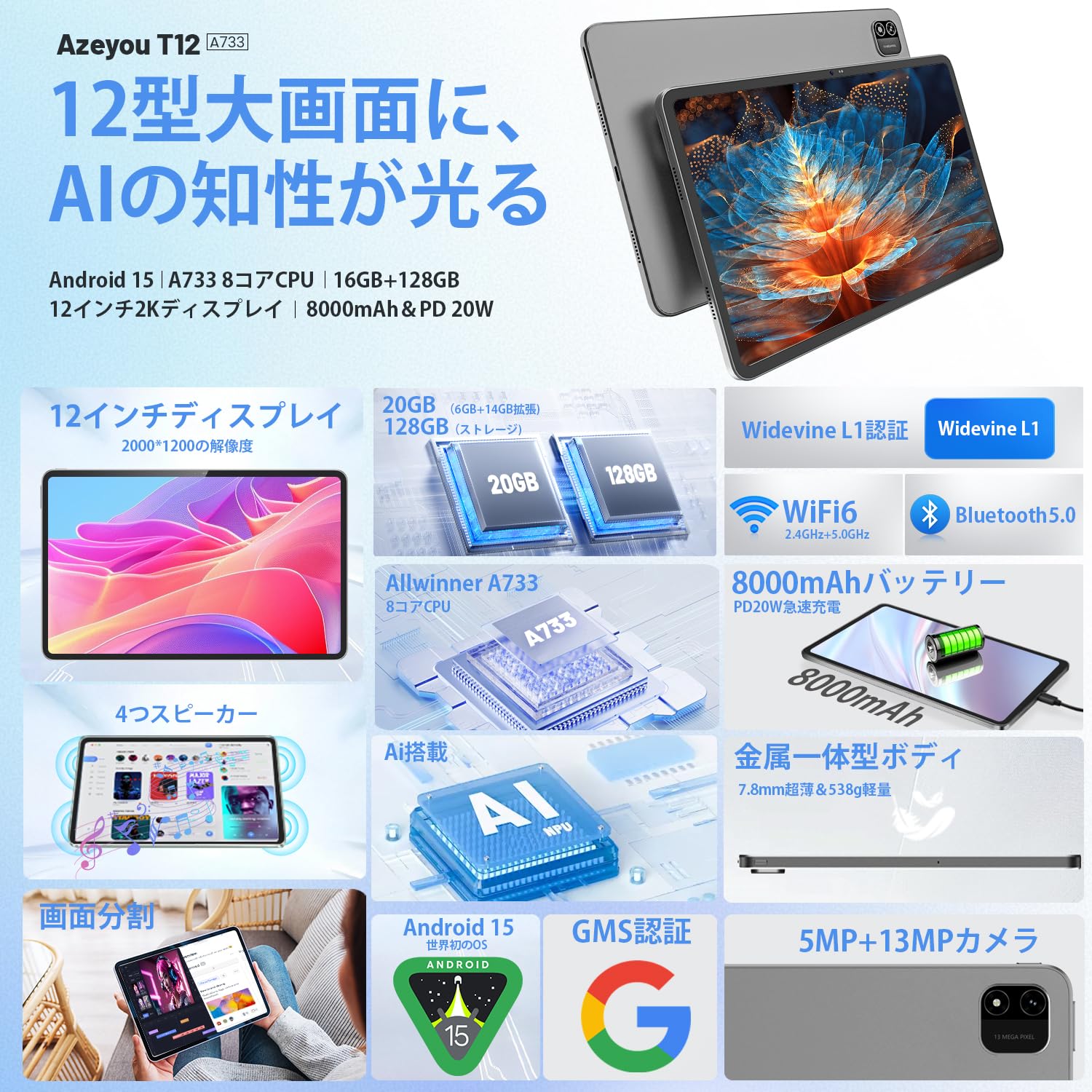 Amazon.co.jp: 【新登場 Android タブレット 12インチ 2K FHD大画面