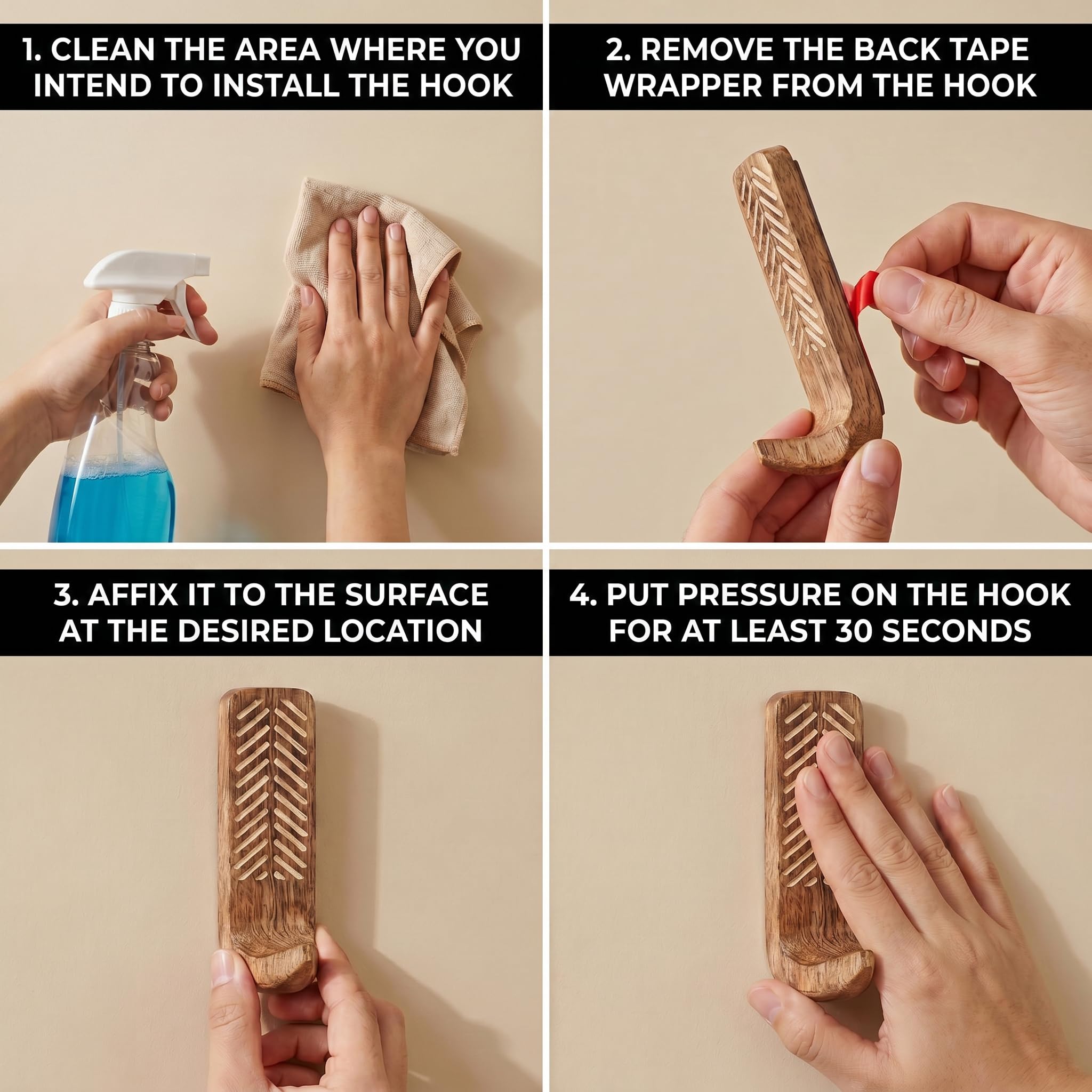 IndianShelf 3 Decorative Boho Wood Adhesive Wall Hooks No Drill Damage Free — Amazon image 9