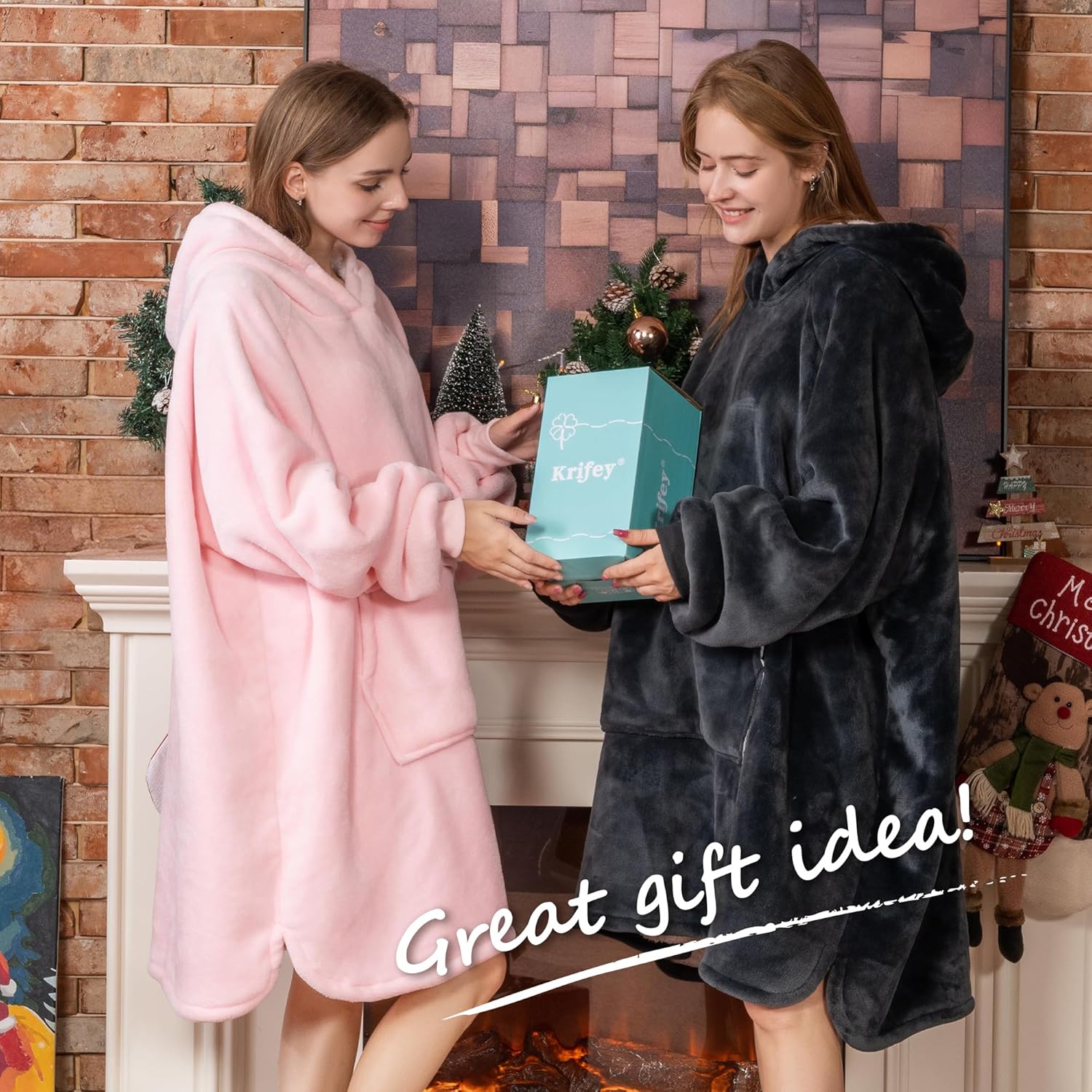 Krifey Wearable Blanket Hoodie, Oversized Sherpa Fleece Sweatshirt with Giant Pocket, Birthday Gifts for Women, Mom, Sister, Dark Gray - Image 6