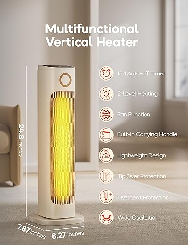 Miniatura 2 de Calentador de espacio para interiores, calentadores eléctricos de 1500 W para interiores con control remoto, oscilación de 80, temporizador de 15
