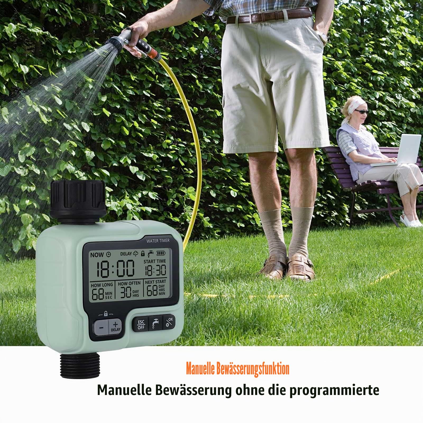 Bewässerungs-Timer Garten-Rasen-Wasserhahn Sprinkler-Timer Bewässerungssystem-Steuerung/Kindersicherungsmodus/Auto- und manueller Modus/Regenverzögerung/IPX5 wasserdicht