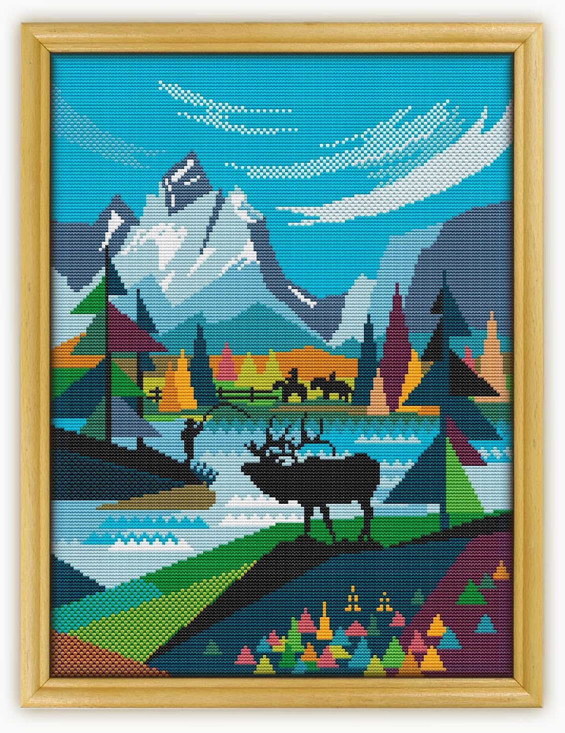 Grand Teton National Park CS417 - Counted Cross Stitch KIT#2. Set of Threads, Needles, AIDA Fabric, Needle Threader, Embroidery Clippers and Printed Color Pattern Inside.