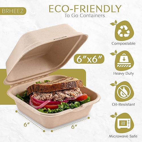 Miniatura 2 de brheez Contenedores desechables para llevar, contenedores biodegradables de fibra de bagazo con tapas para llevar, fiestas y vacaciones, paquete de