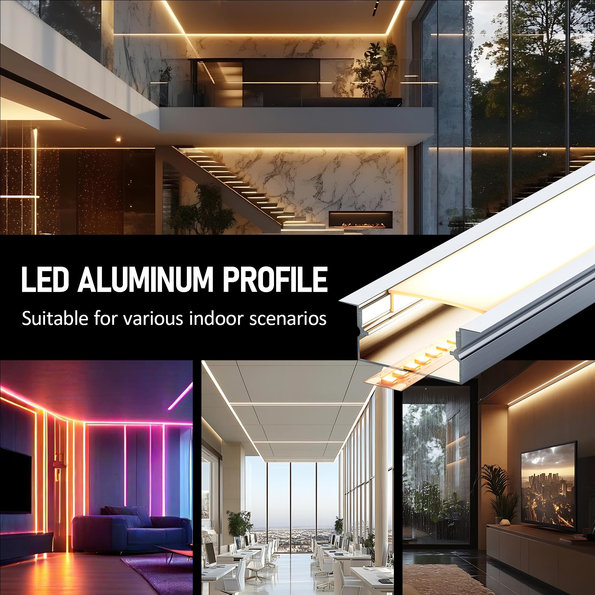 Profil aluminiowy LED, 2 m, 6 sztuk – listwa z dyfuzorem | do taśm LED do 15 mm, rozmiar 26,7 × 10 mm | w zestawie zaślepki, śruby i klipsy montażowe (2 m, 26 sztuk)