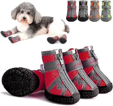 Zunea Dog Boots for Small Dogs Anti-Slip Puppy Booties Adjustable Reflective Breathable Mesh Zipper Shoes Outdoor Pet Chihuahua Paw Protectors with Rugged Sole for Hot Pavement Red 2#