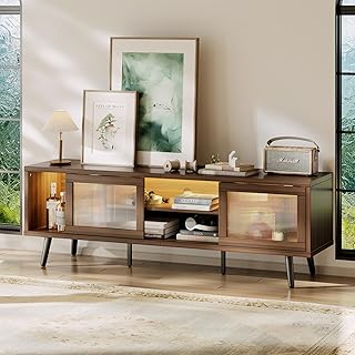 Bestier 63 Inch TV Stand for 70” TV LED Entertainment Center with Sliding Doors & Storage Shelves Media Console for Living Room Bedroom, Walnut