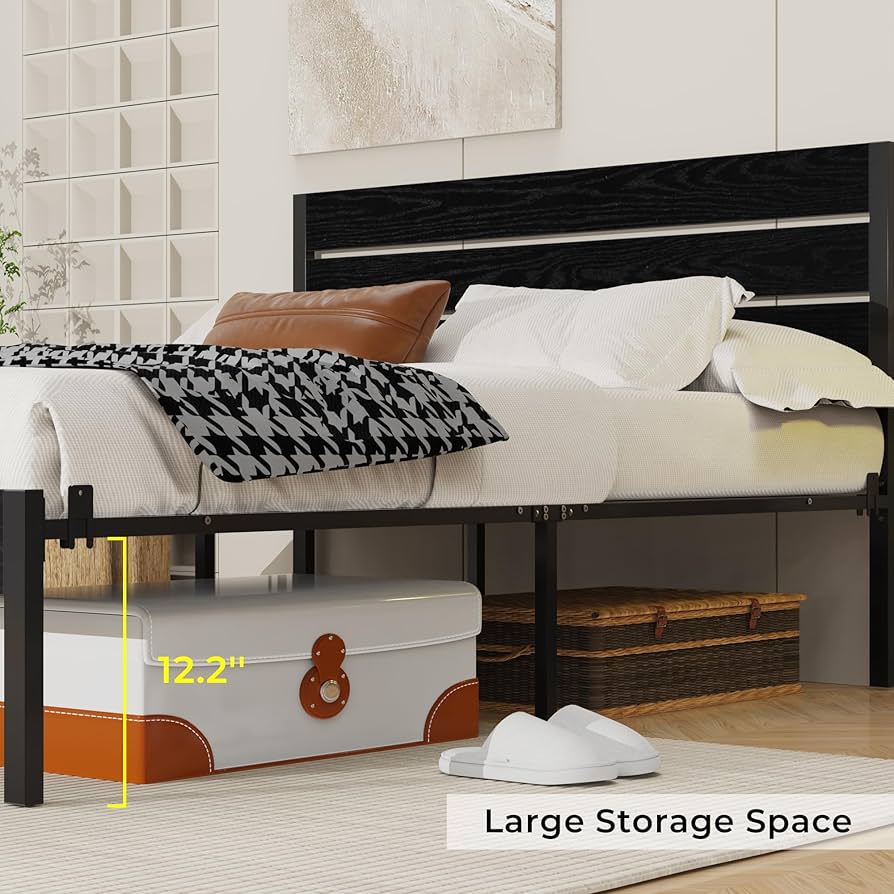 SANGMUCEN Double Bed Frame with Wood Headboard and Footboard