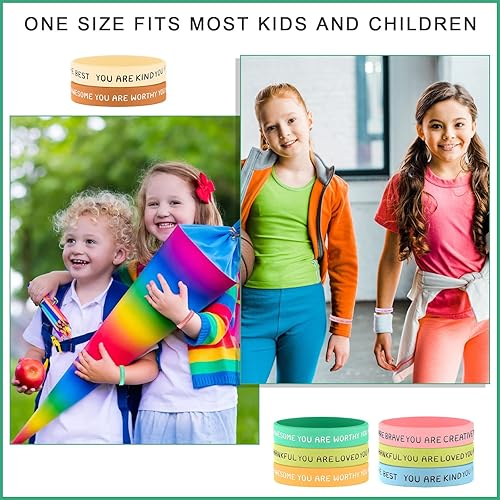 Vista 14 de Roowest 120 pulseras motivacionales a granel para estudiantes, bandas de goma inspiradoras, pulseras de silicona de afirmación elástica, premios