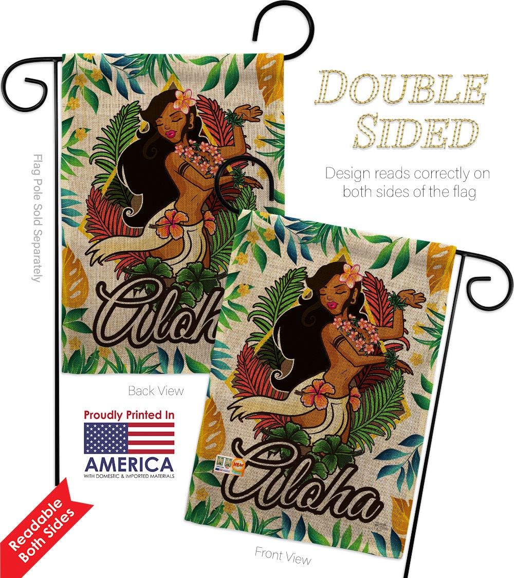 Hula Girl Burlap Garden Flag Set Wall Holder Summertime Fun and Sun Beach Pool Luau Tropical Party Season Outdoor Sunny Small Decorative Gift Yard House Banner Double-Sided Made In USA 13 X 18.5