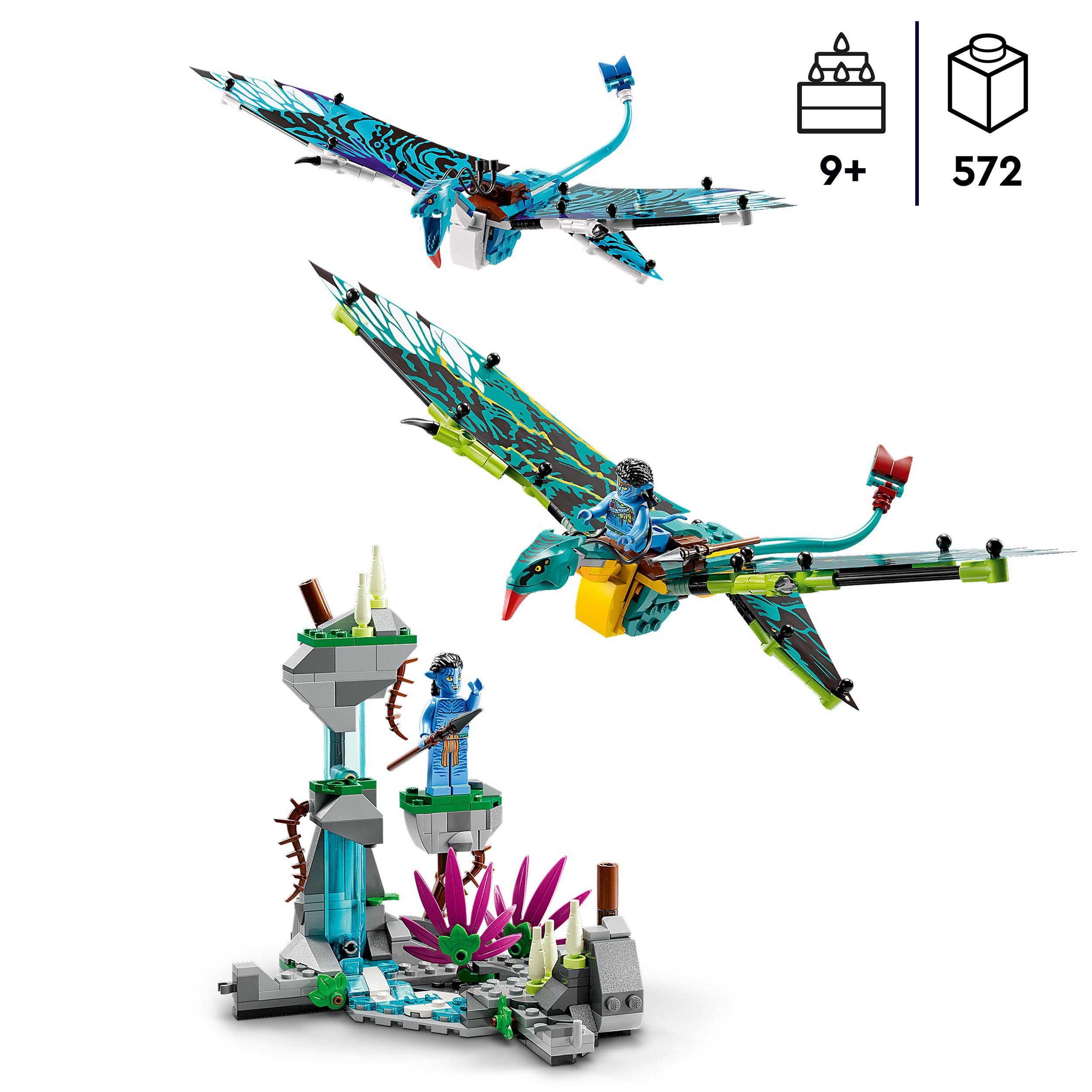 LEGO Avatar Pierwszy lot na zmorze Jake’a i Neytiri, zestaw z filmu „Avatar” z 2 figurkam zmór do zbudowania z ruchomymi, foliowymi skrzydłami, zabawka dla dziecka i prezent dla 9-latka, 75572