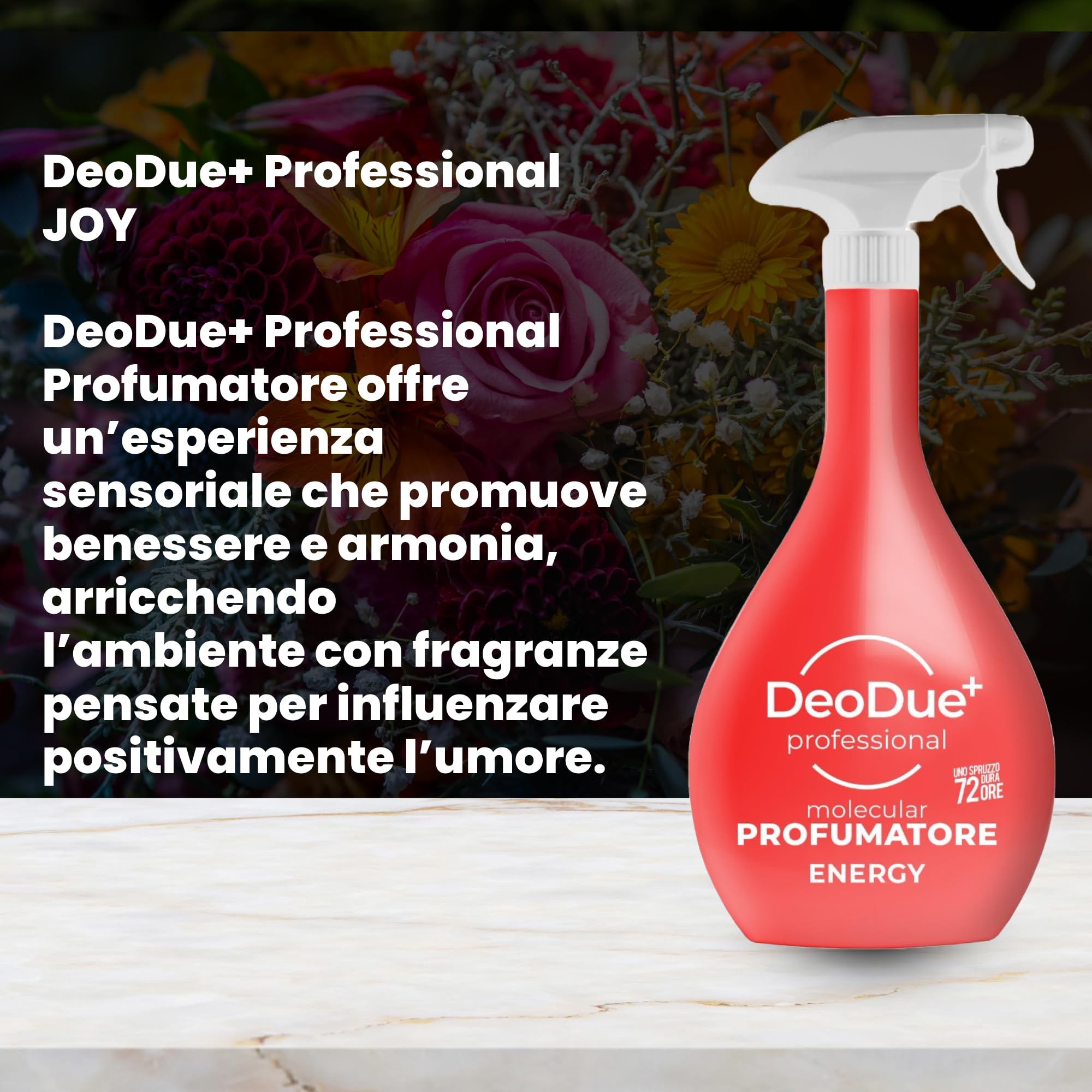DeoDue+ Professional Energy 6 x 600 ml – Ambientador bifásico, cada espray dura hasta 72 horas y neutraliza los malos olores – Notas frutos rojos
