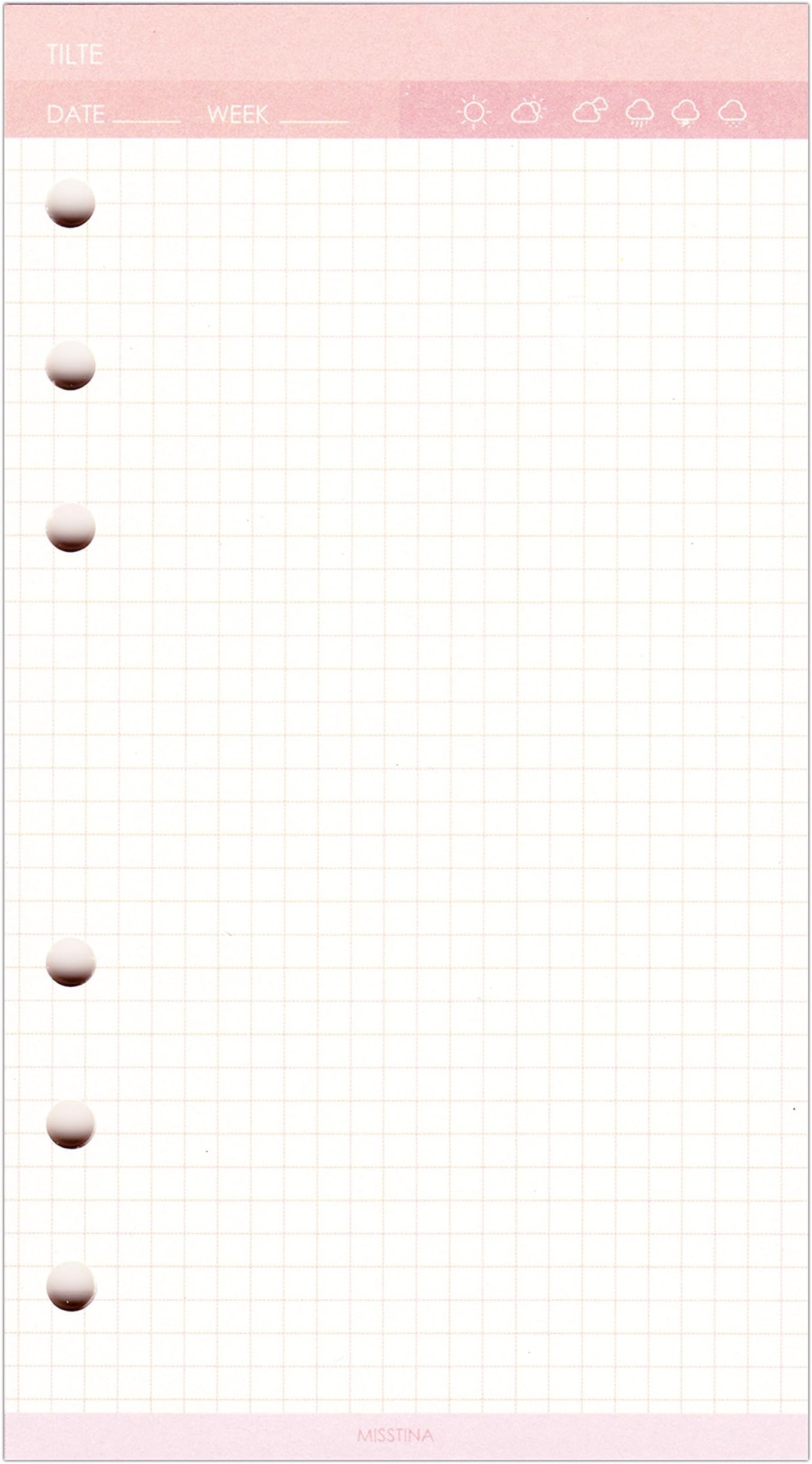 6 Holes Grid Planner Refills, Filler Paper, Match for A6 6-Holes Ring Binders/Planners Notebook/School Stationery, 40 Sheets/Set (A6, Grid)