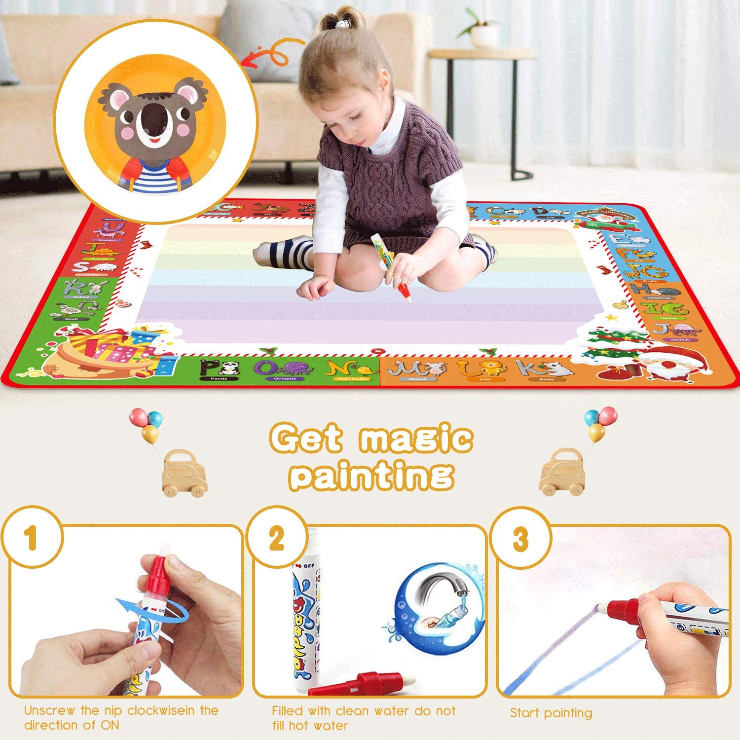 PHYLES Water Drawing Mat, Super Rainbow Deluxe Size 100*70cm Water
