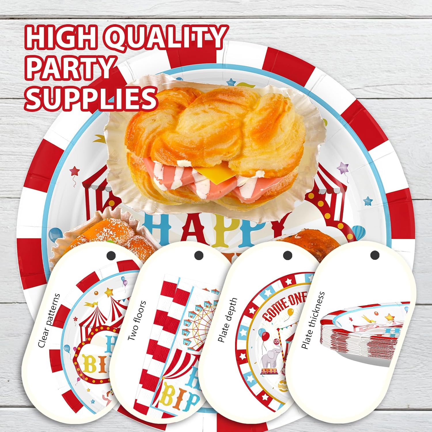 96Pcs Carnival Birthday Party Decorations Christmas Carnival Circus Birthday Plates and Napkins Tableware Sets Circus Theme Decoration Favor for Kids Boy Girls Xmas Bday Baby Shower Supplies Serves 24