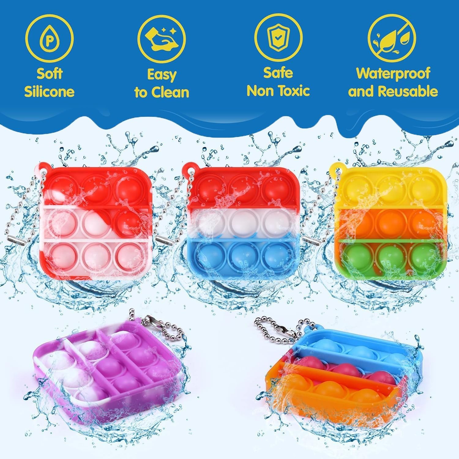 200 Pack Mini Pop Keychain Fidget Toys — Square Sensory Stress Relief Toy Bulk for Kids & Adults | Party Favors, Goodie Bag Stuffers, Classroom Prizes, Birthday