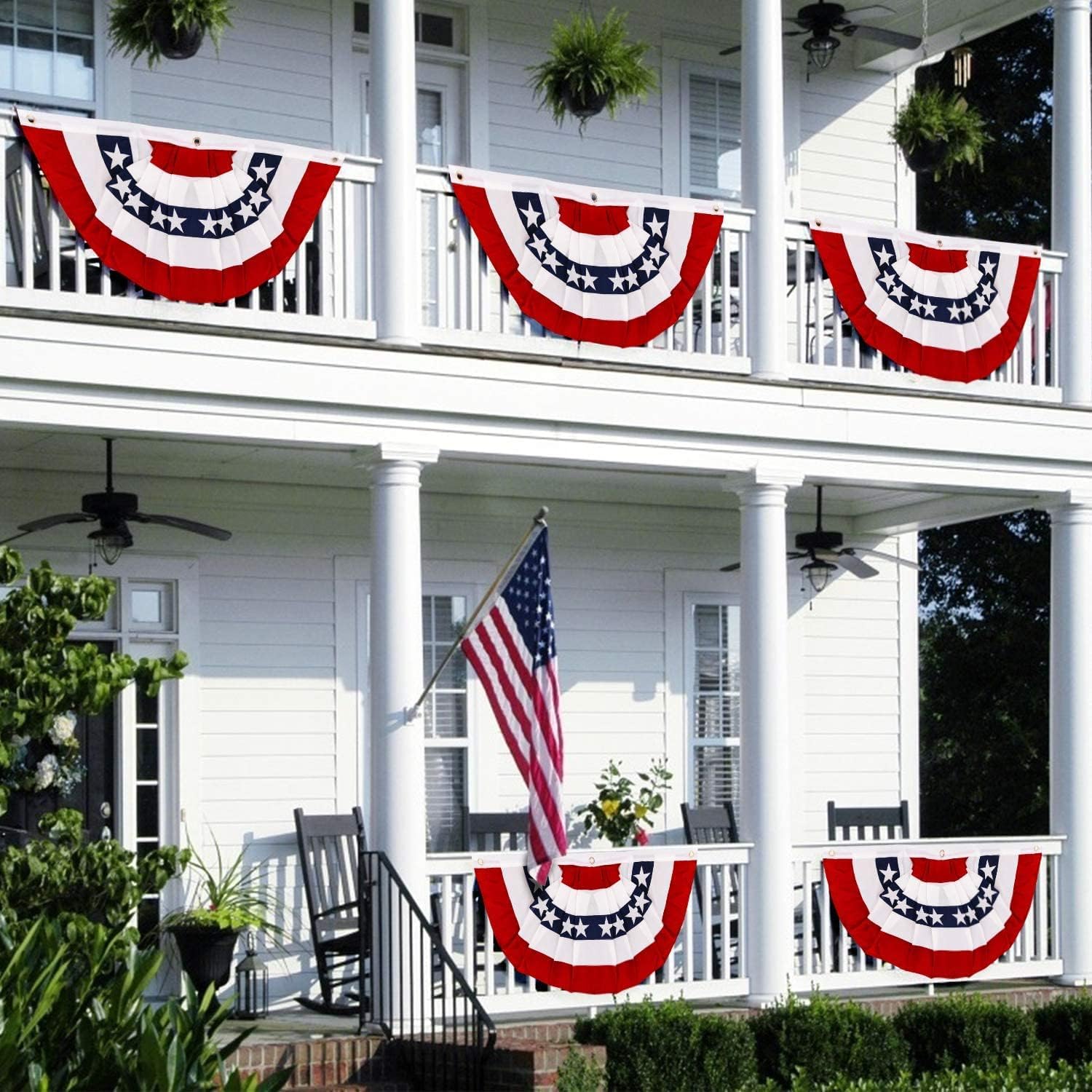 USA Pleated Fan Flag American US Bunting Flags Patriotic Half Fan Banner Flags with Brass Grommets for 4th of July Memorial Day Decoration Red White And Blue Bunting (4, 1.5x3 Feet) - Image 6
