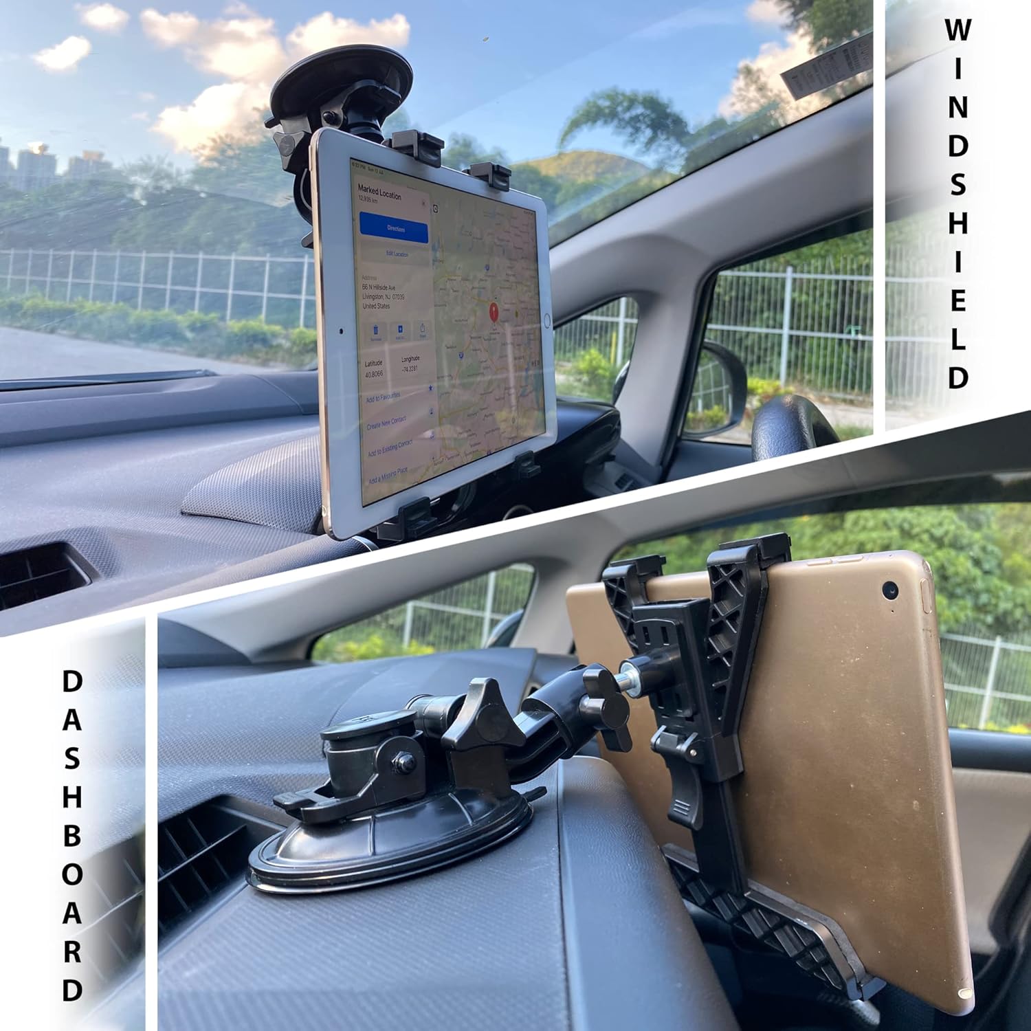 Randconcept 2-in-1 Car Tablet Holder Dashboard Windshield Cradle Strong Suction Cup Tablet Car Mount for iPad iPad mini Samsung Galaxy Fits All 6" - 12.9" Tablets