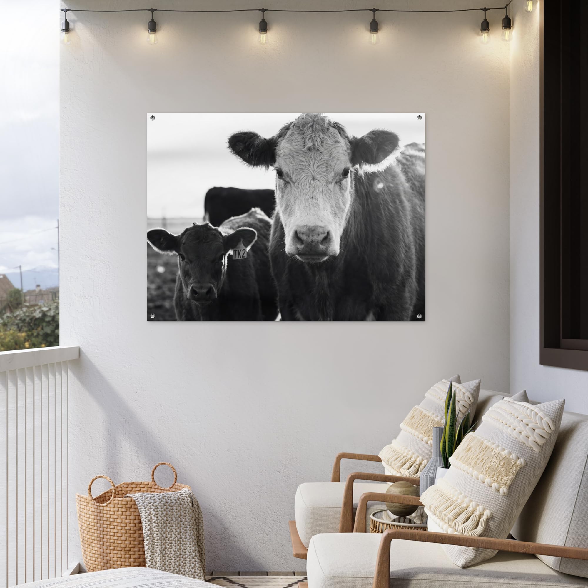 MuchoWow© Decoracion Jardin Exterior Decoración Pared Póster De Jardín | 120x90 cm - Balcón Wall Decoration Patio Posters Decorativos Terraza Vacas - Blanco y negro