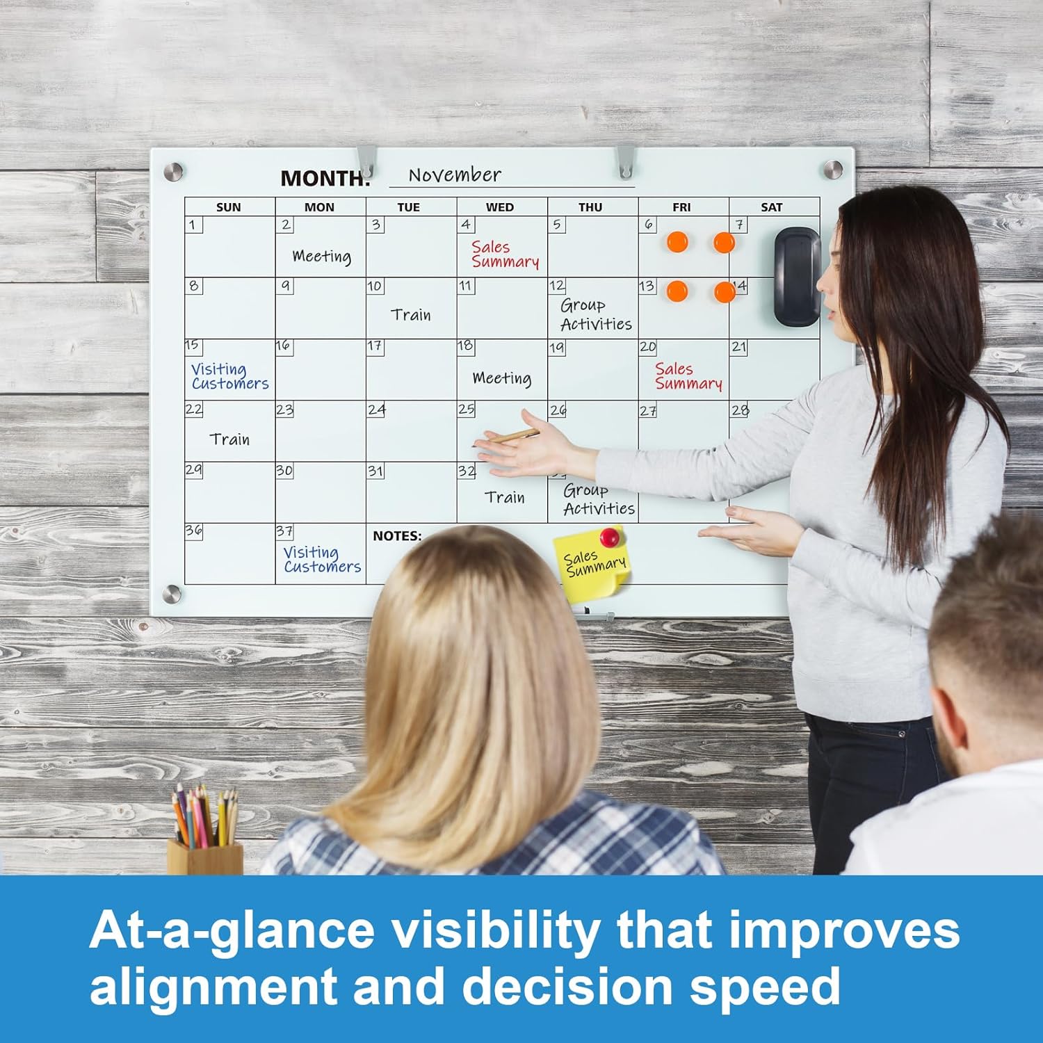 Glass Dry Erase Calendar for Wall, 36 x 24 Inches Magnetic Glass Calendar Whiteboard, 3' x 2' Frameless Monthly Planner Board for Office, Home, School