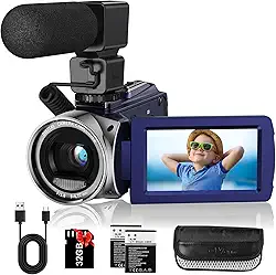 Câmera de vídeo FHD 1080p 36MP YouTube Vlogging gravador de câmera 3.0 polegadas 270 graus tela de rotação de 270 graus filmadoras com zoom digital 18X com microfone, cartão SD de 32 GB e 2