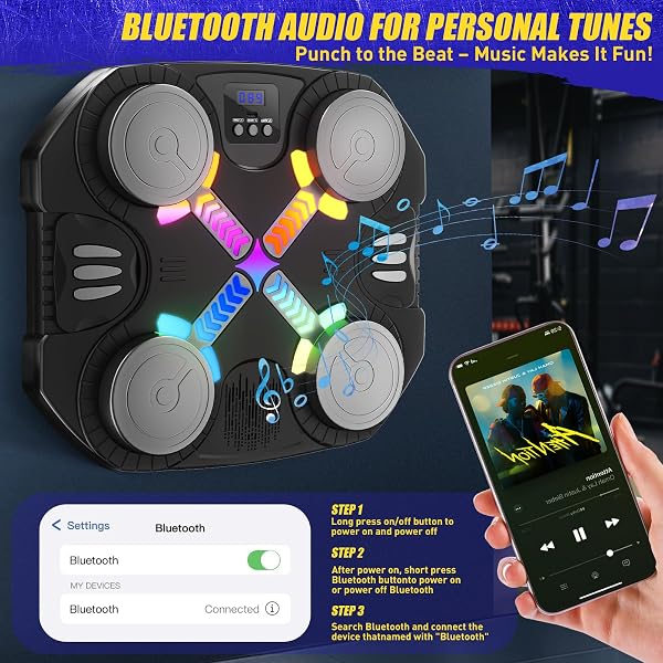 Machine de Boxe Musicale Jouet de Sport pour Enfants - Cible Bluetooth Murale avec lumières et Son, Cadeau pour garçons et Filles âgés de 3 à 12 Ans (Noir) - 4
