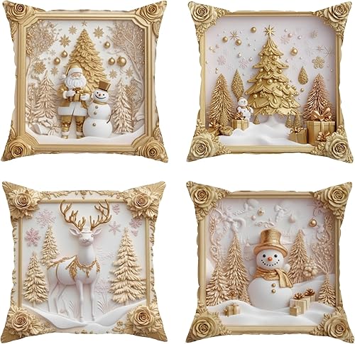 Miniatura 12 de Juego de 4 fundas de almohada navideñas de 18 x 18 pulgadas, fundas decorativas de invierno, Navidenas para cojines, fundas de almohada de Navidad