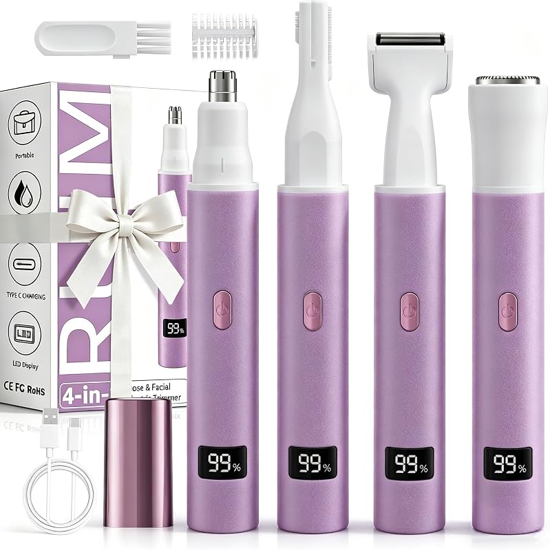 RUIM Aparador 4 em 1 para Pelos do Nariz, Orelhas, Sobrancelhas e Corpo com LED e USB-C