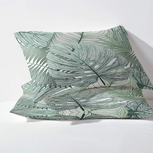 Miniatura 2 de zcwl Funda de edredón de hojas tropicales, tamaño King, juego de ropa de cama de hojas botánicas, 3 piezas, funda de edredón de microfibra suave con