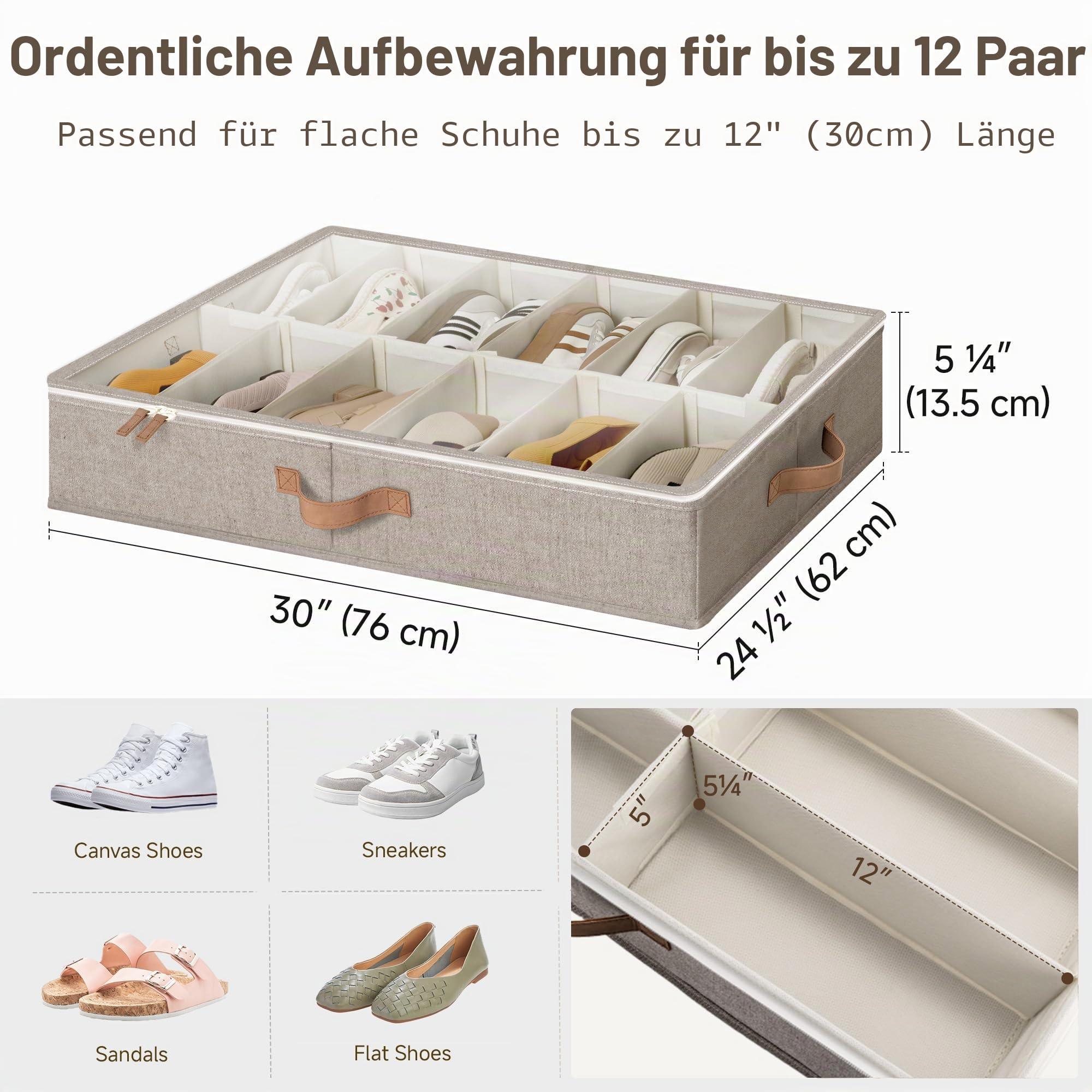 StorageWorks Schuhaufbewahrung Unterbett, große Bettkasten Aufbewahrung mit transparentem Deckel, für bis zu 24 Paar, faltbare Unterbettkommode für Kleidung, Stoff Unterbettbox, braun, 2 Stück