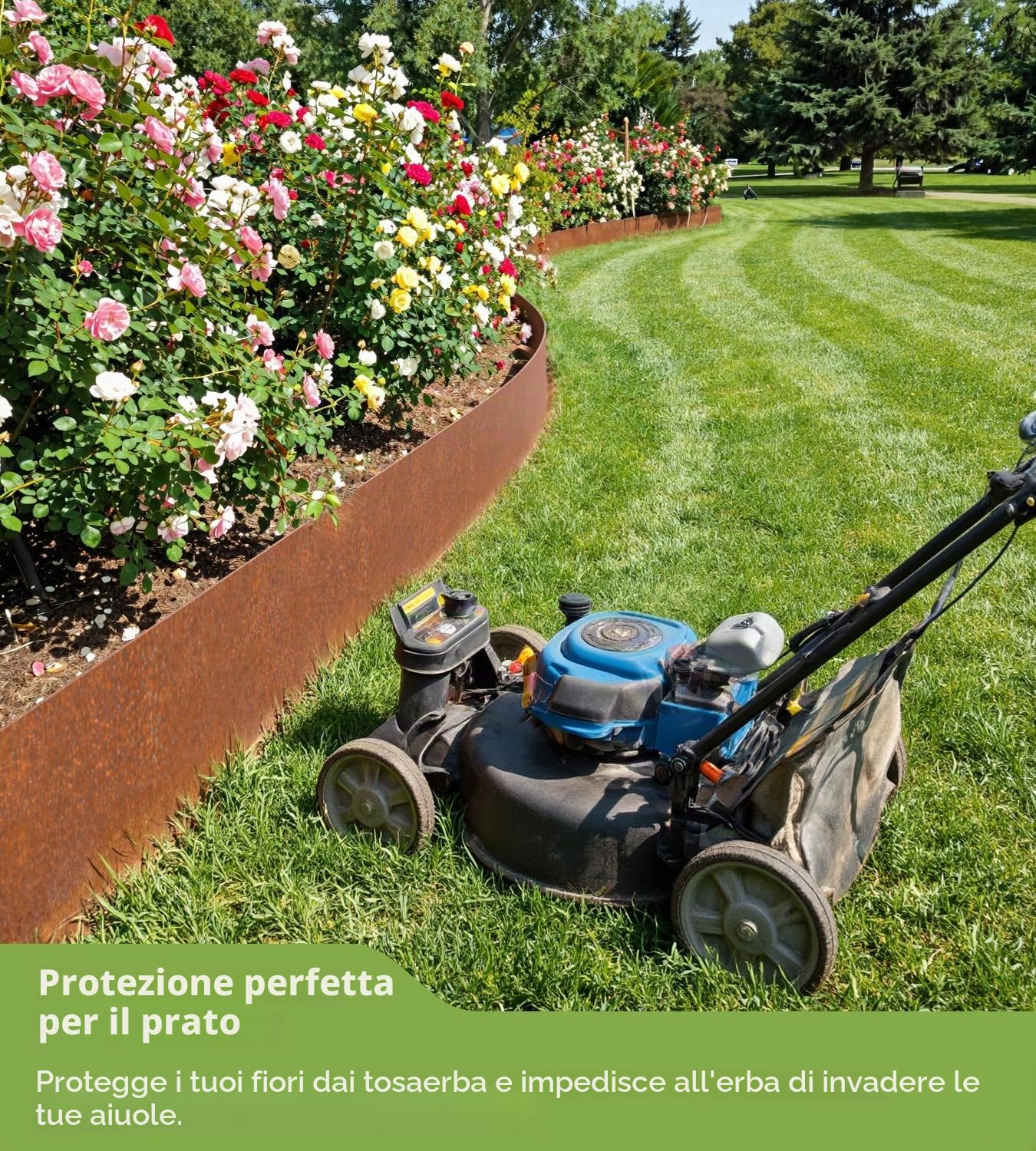 Bordo per prato in acciaio corten, 10 m, bordatura per aiuole in metallo, altezza 15 cm, spessore 0,6 mm, bordo flessibile per aiuole con effetto ruggine, include un paio di guanti e un connettore in