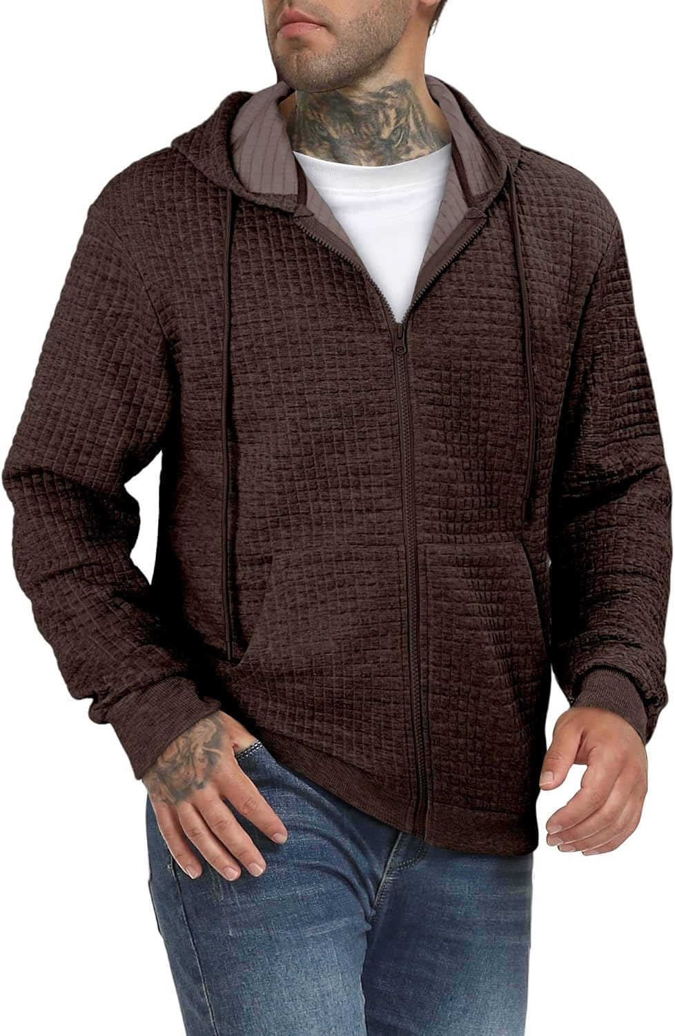 Men’s Casual Waffle Knit Hooded Solid Winter Sweatshirt with Pockets Long Sleeve Fashion Basic Hoodies