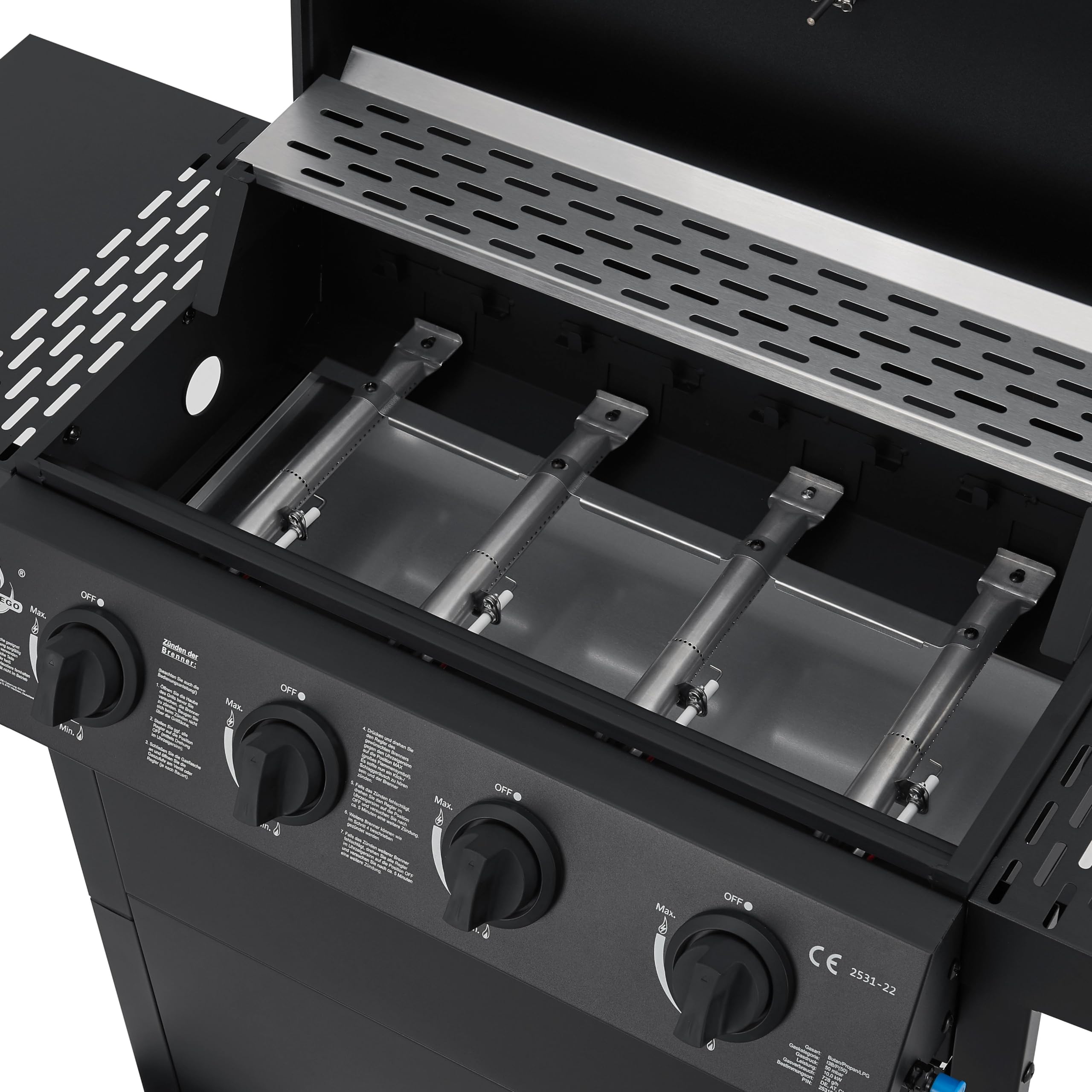 Gasgrill "San Jose 4 Brenner" von El Fuego® | inkl. Gasschlauch und Druckminderer | Grillrost aus Gusseisen | mit Thermometer und großen Seitenablagen | Grill BBQ | AY0206