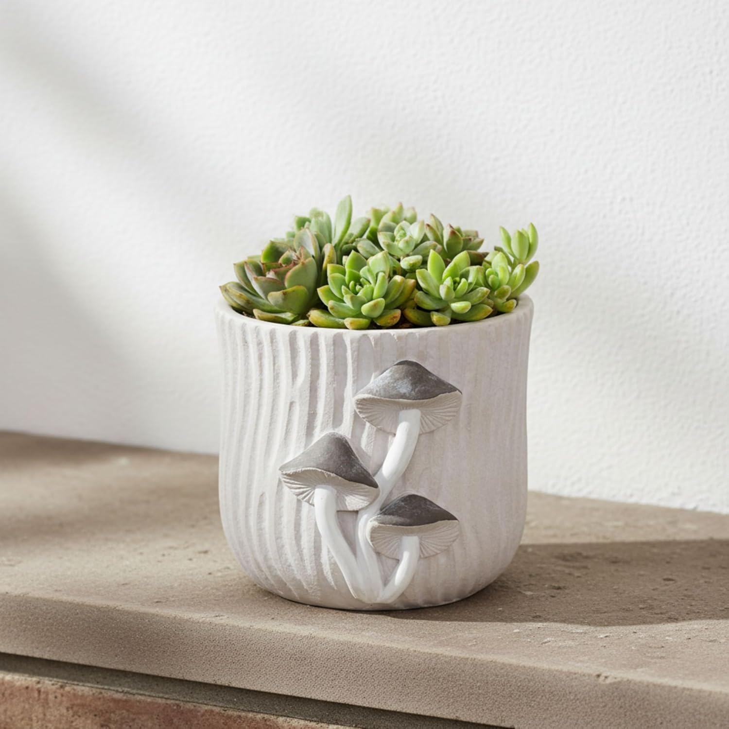 Cement Decorative Planter Pot Without Stand – Pottery Outdoor & Indoor Plant Pot with Mushroom Applique Pattern – Minimalist Modern Garden & Home Decor Cement Planters – 5", Gray