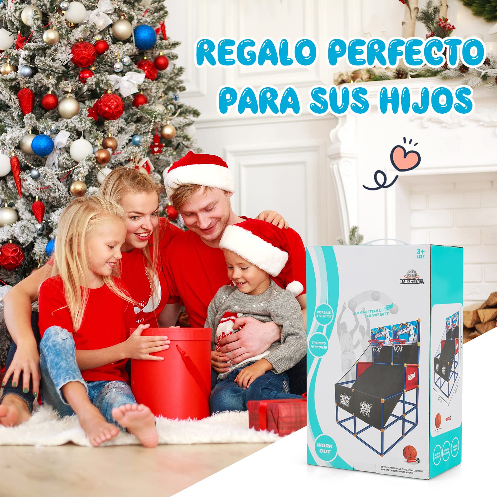 COSTWAY Mini Canasta Baloncesto Habitacion, Juego de Baloncesto de Doble Tiro, 4 Balones, Bomba de Inflado para Interiores y Exteriores, Regalo de Cumpleaños para Niños, Fácil Montaje