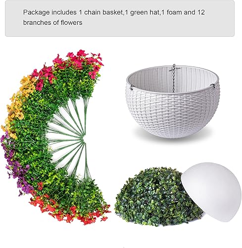 Miniatura 4 de HyeFlora Plantas Artificiales Colgantes de Imitación Canasta de Flores para Exteriores Decoración de Primavera y Verano, Seda Falsa Resistente a
