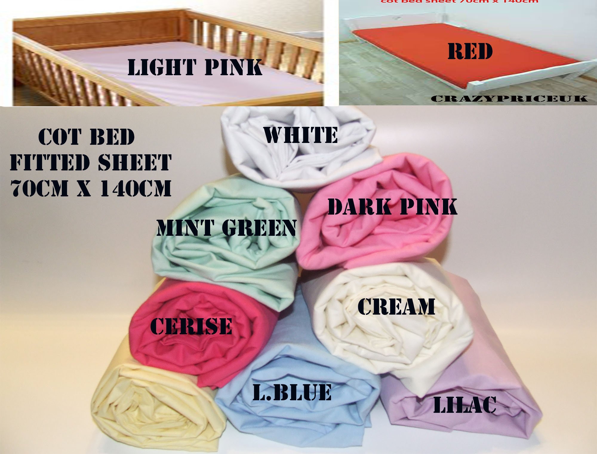 Baby/Toddler Cot Bed Fitted Sheets 70cm x 140cm 50% Cotton 50% Polyester Pack of 2 (Lilac)
