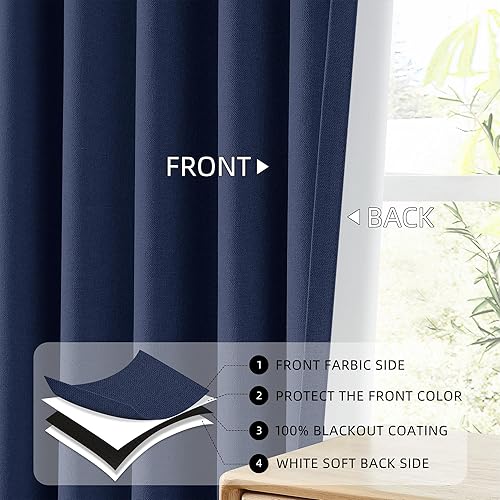 Miniatura 50 de ChrisDowa Cortinas 100% opacas de abedul liso de 96 pulgadas de largo, 2 paneles para dormitorio, sala de estar, oscurecimiento de la habitación de