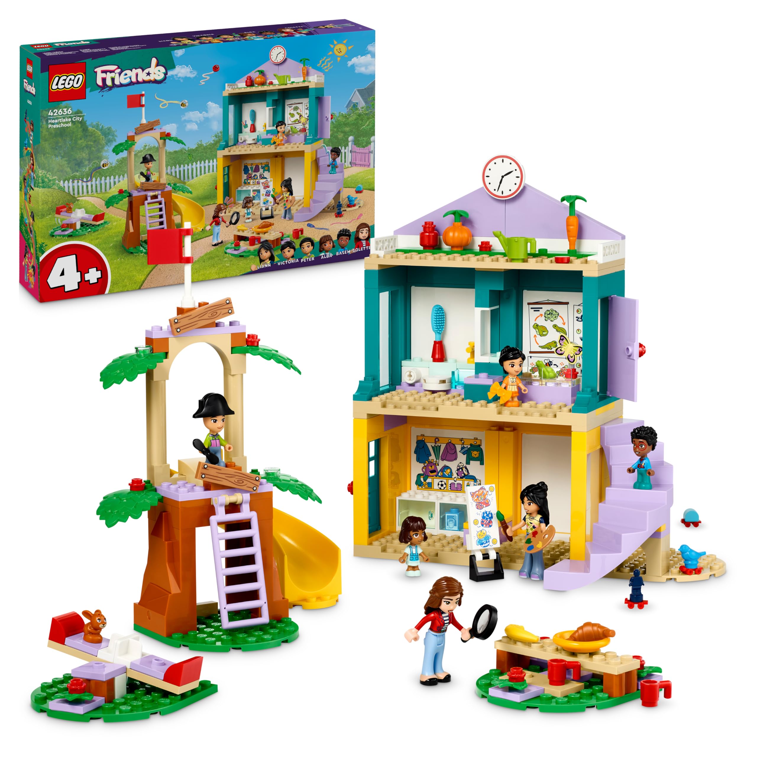 LEGO Friends Przedszkole w Heartlake, zabawki edukacyjne dla dziewczynek i chłopców 4+, zabawka dla dziecka do odgrywania ról, 2 minilaleczki i 4 mikrolaleczki, pomysł na prezent urodzinowy, 42636