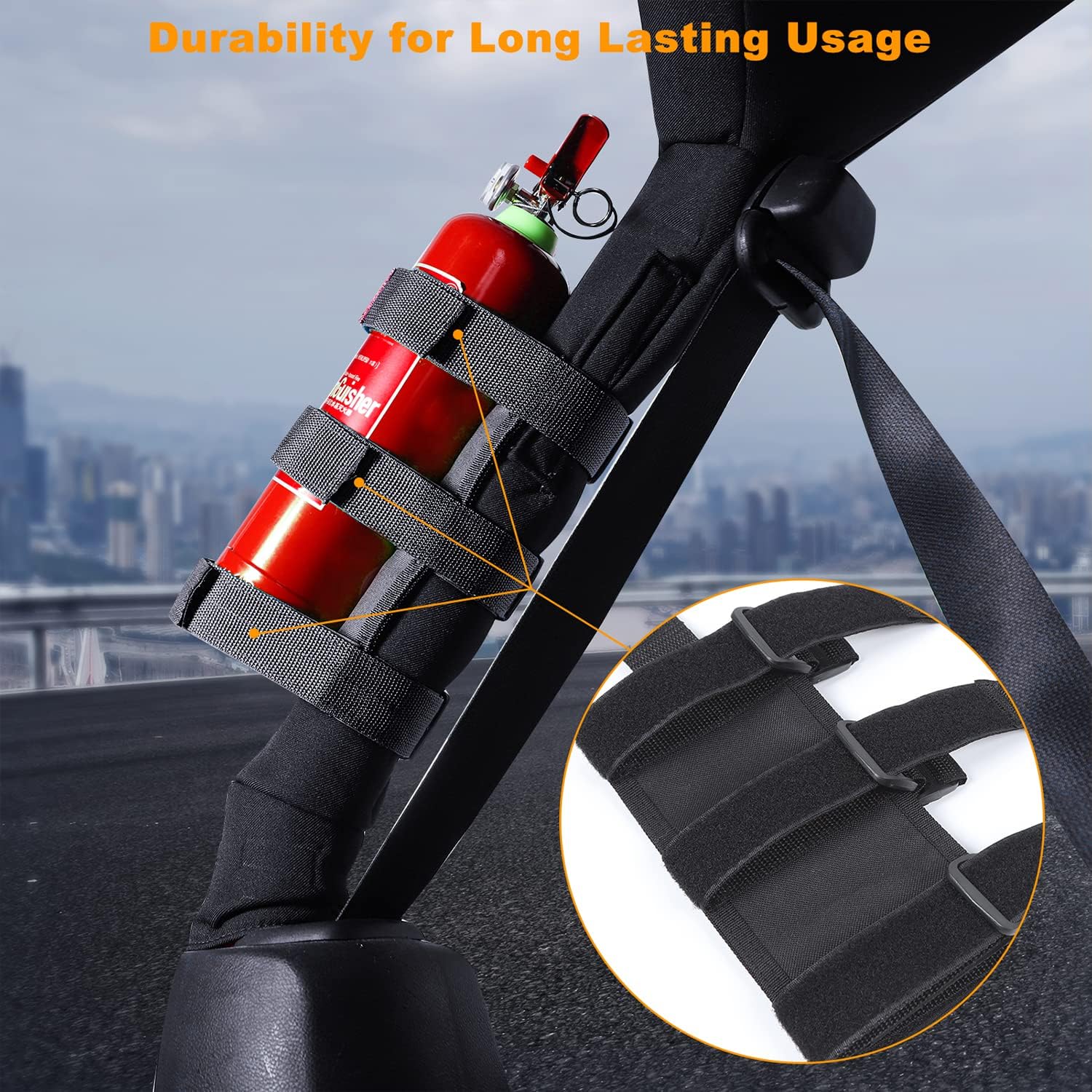 for Ford Bronco Trunk Adjustable Roll Bar Fire Extinguisher Mount Holder 3 lb Heavy Duty Trunk for Ford Extinguisher Holder Accessories Compatible with Ford Bronco 2021+ (with USA Flag)
