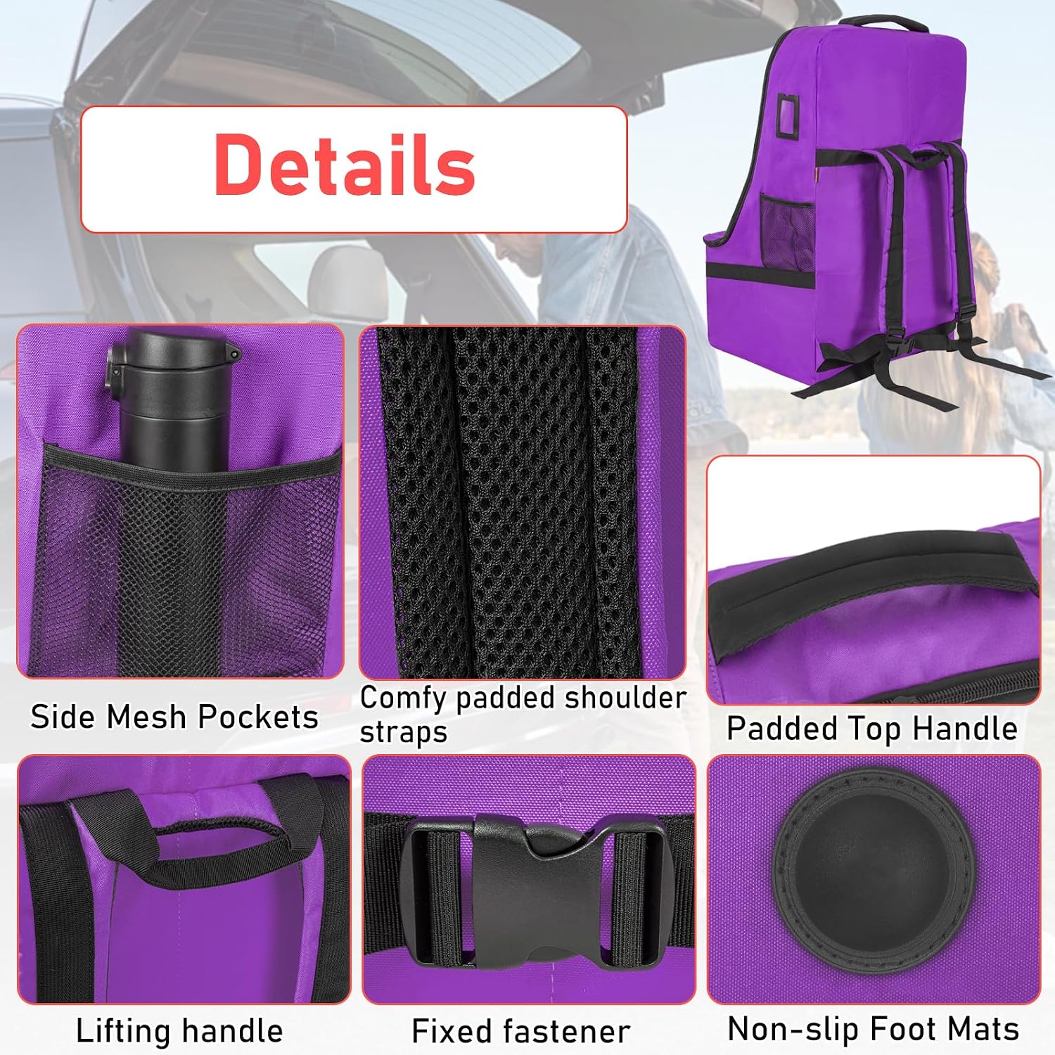 IBVIVIC Padded Car Seat Travel Bag for Airplane, Heavy Duty Car Seat Bag for Air Travel Gate Check Carseat Carrier Bag with Shoulder Strap, Fits Most Baby & Infant Car Seats (Purple)