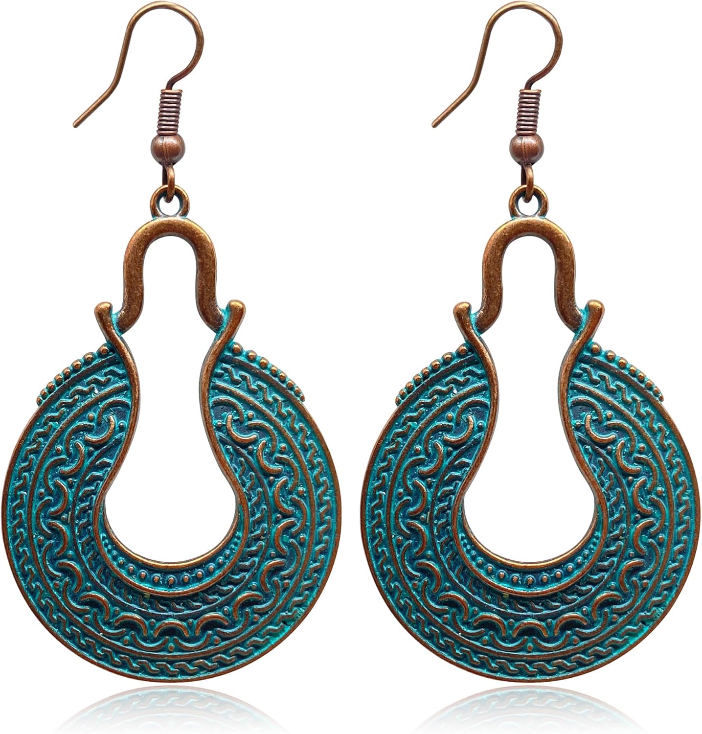 KaFu Boho Earrings For Women Vintage Unique Gypsy Ethnic Dangle Drop Earrings Handmade Bohemian Carved Texture Round Statement Earrings Jewelry Gifts