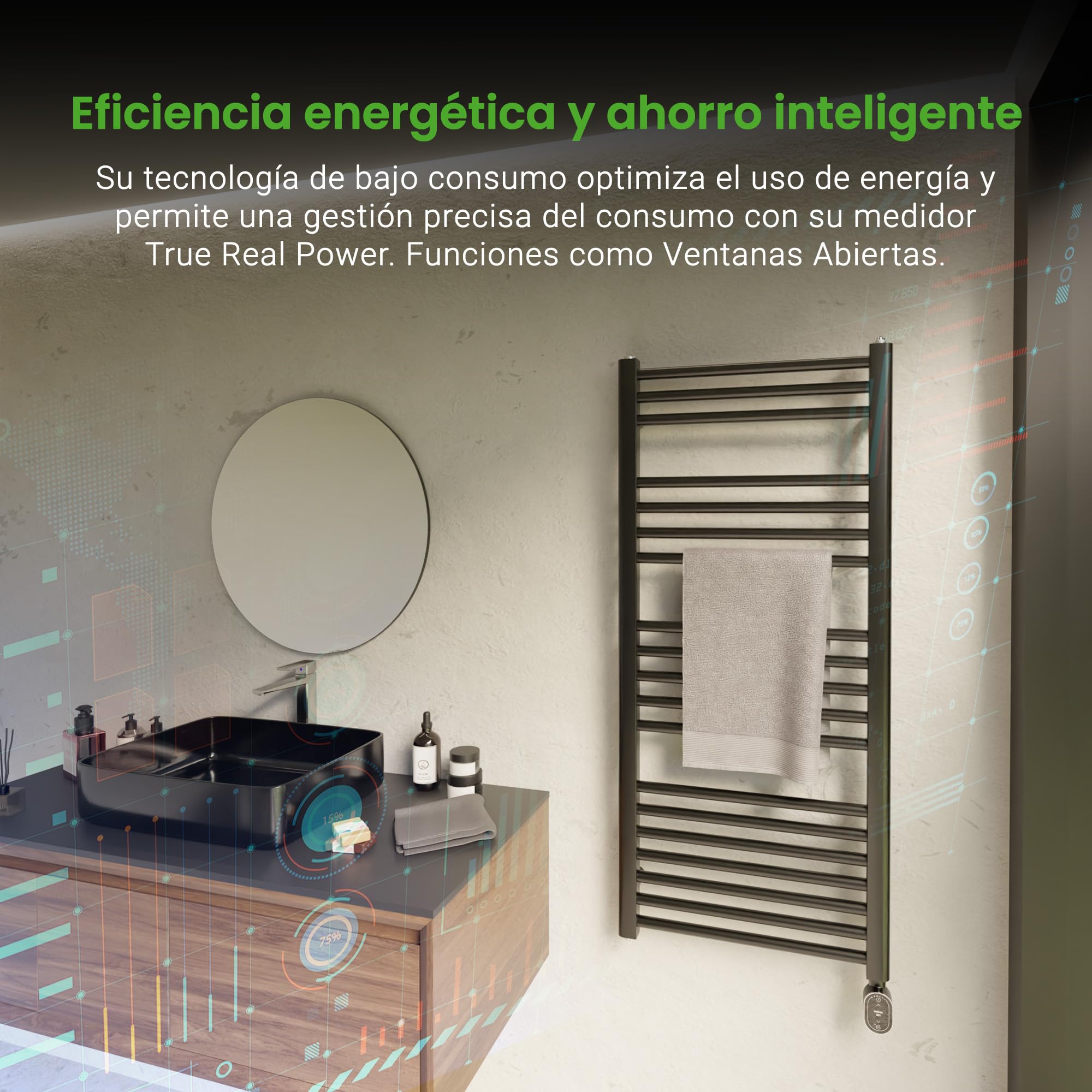 Elektryczny wieszak na ręczniki Rointe TELWN50N112 elba owalny wifi czarny 500w